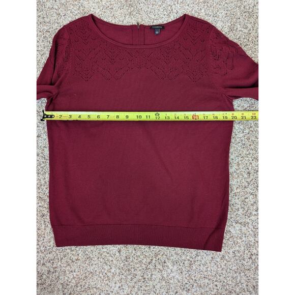Talbots Women's Large Sweater Red Long Sleeve Open Knit Cotton Blend Zip Back - Picture 7 of 9